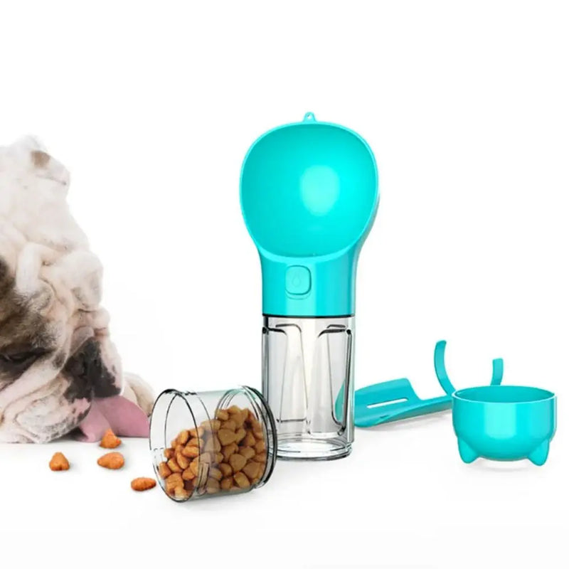 Garrafa 3 em 1 para Pets – Dispensador de Água e Comida com Pá e Saco de Lixo  300ml/500ml  Portátil e à Prova de Vazamento