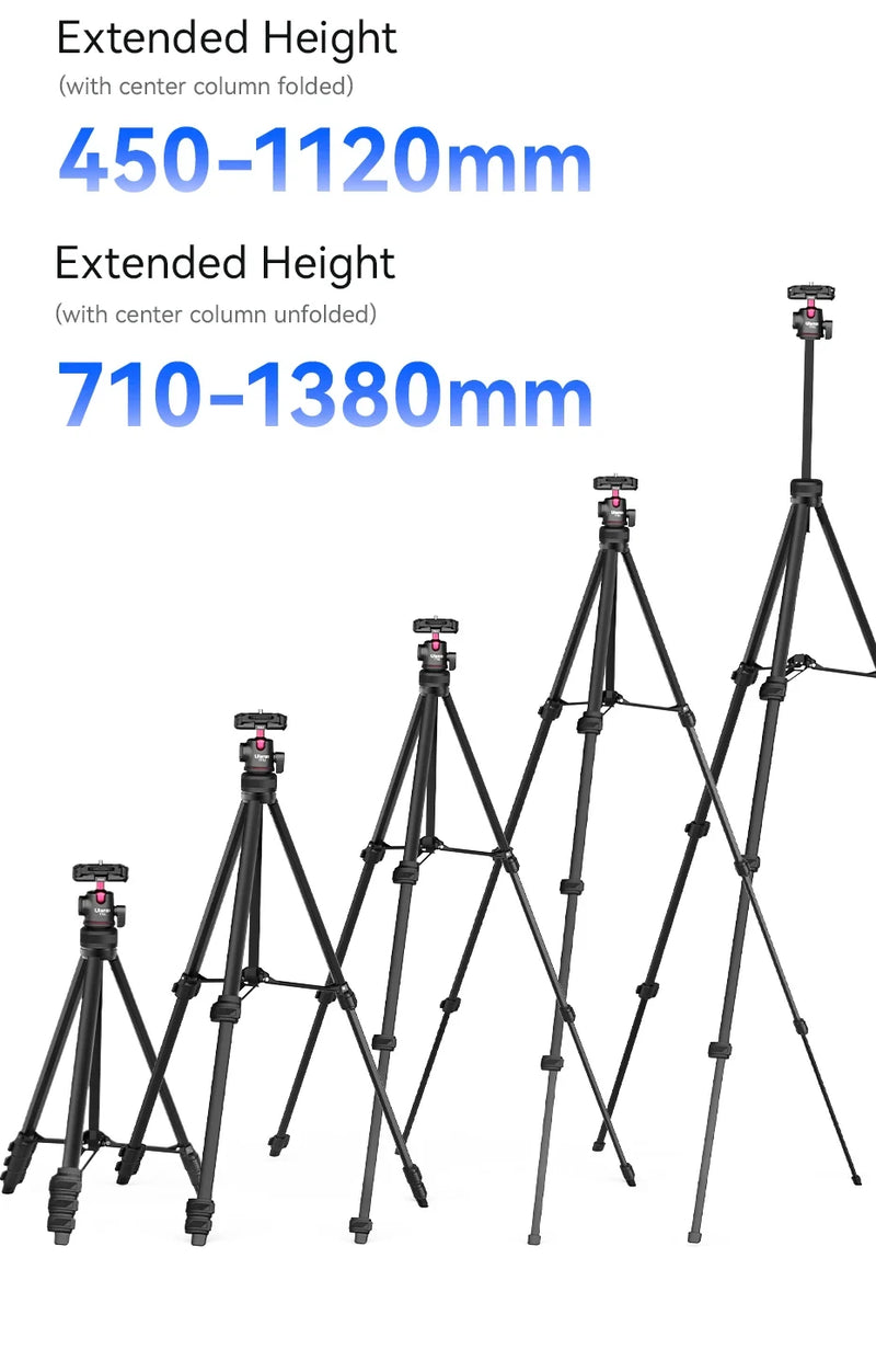 Ulanzi TT51 Tripé portátil para telefone, câmera digital compacta com rotação 360, braçadeira de telefone com cabeça esférica, tripé leve
