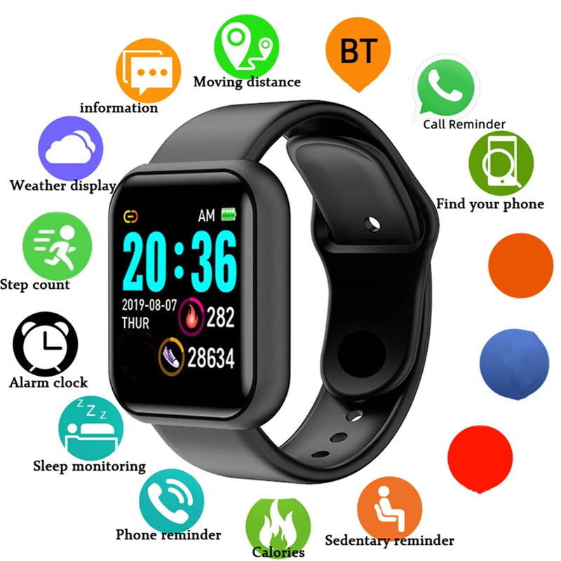 Smartwatch masculino feminino relógios de pulso relógio inteligente mensagem monitor de fitness pulseira presente aniversário relógio eletrônico para xiaomi huawei