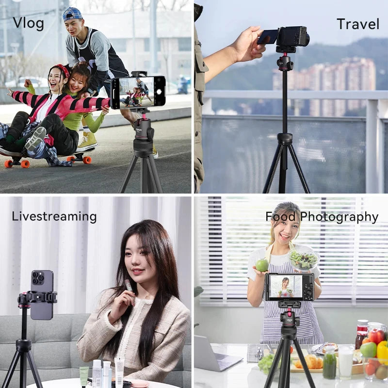 Ulanzi TT51 Tripé portátil para telefone, câmera digital compacta com rotação 360, braçadeira de telefone com cabeça esférica, tripé leve