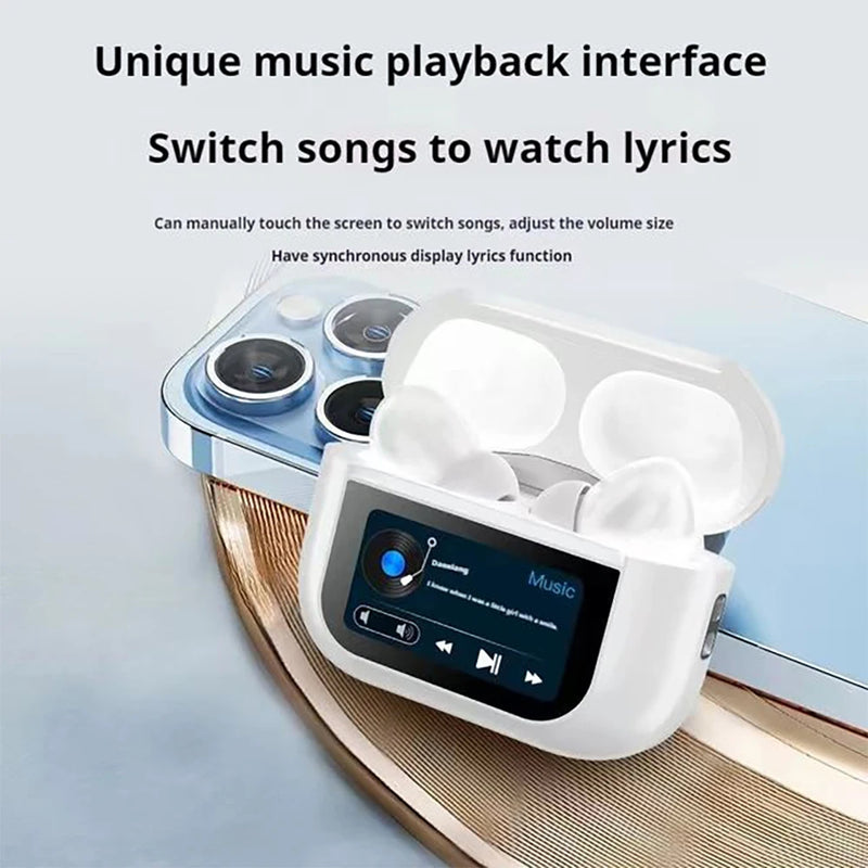 Sem fio bluetooth esportes fone de ouvido anc cancelamento ruído ativo inteligente tela led com microfone fones para android/ios