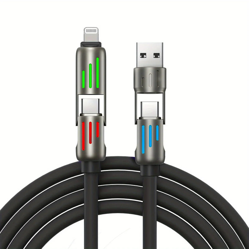 Cabo USB Tipo-C 4 em 1 de 100W – Carga Super Rápida com Silicone Líquido