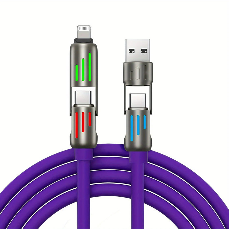 Cabo USB Tipo-C 4 em 1 de 100W – Carga Super Rápida com Silicone Líquido