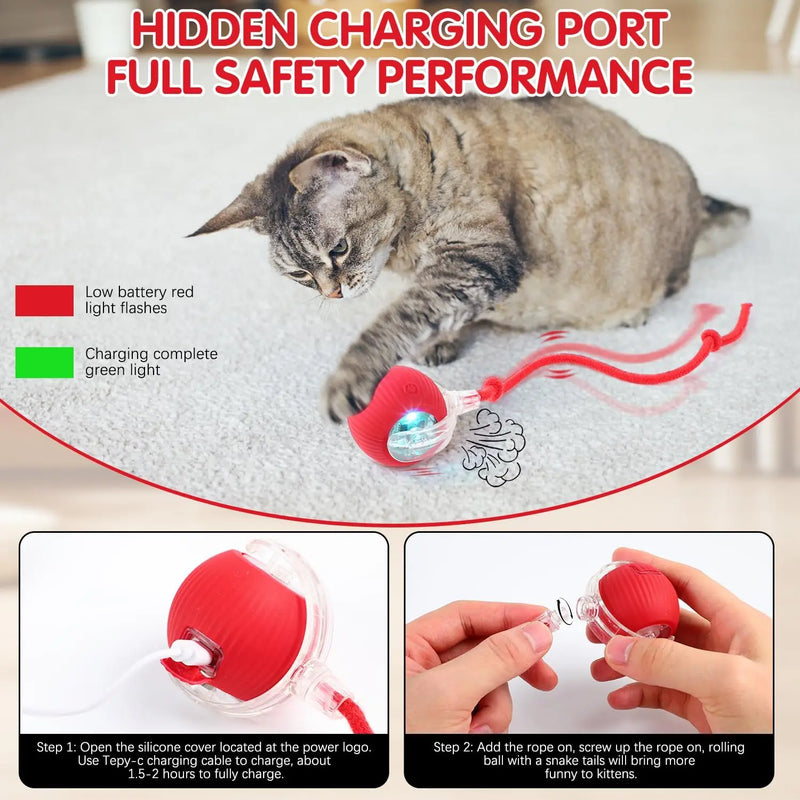 Bola Interativa Inteligente para Gatos – 3 Modos, Cauda de Rato, Recarregável