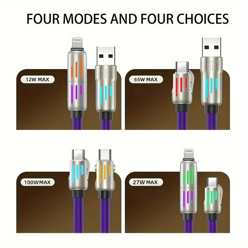 Cabo USB Tipo-C 4 em 1 de 100W – Carga Super Rápida com Silicone Líquido