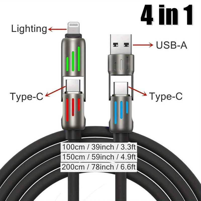 Cabo USB Tipo-C 4 em 1 de 100W – Carga Super Rápida com Silicone Líquido