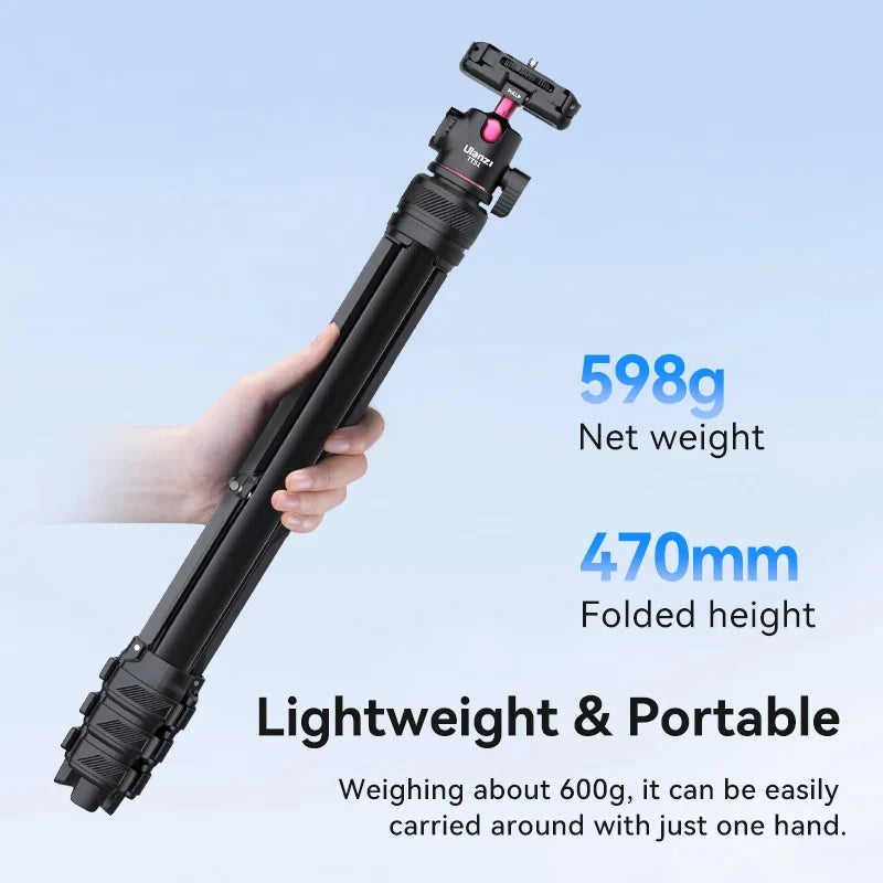 Ulanzi TT51 Tripé portátil para telefone, câmera digital compacta com rotação 360, braçadeira de telefone com cabeça esférica, tripé leve
