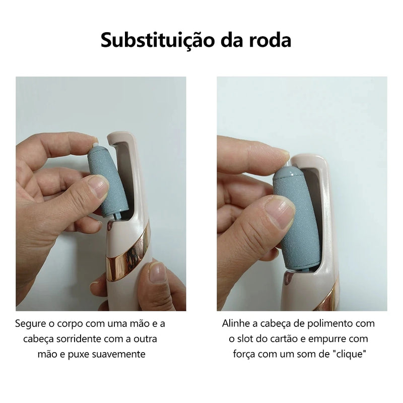 Conjunto de moedor de arquivo de pé elétrico pele morta removedor de calos secos recarregável rolo pés ferramenta pedicure com 2 cabeças de rolo removíveis
