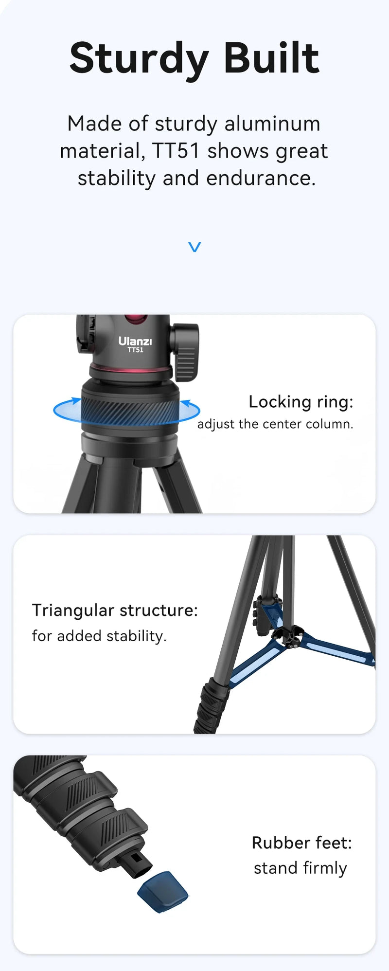 Ulanzi TT51 Tripé portátil para telefone, câmera digital compacta com rotação 360, braçadeira de telefone com cabeça esférica, tripé leve