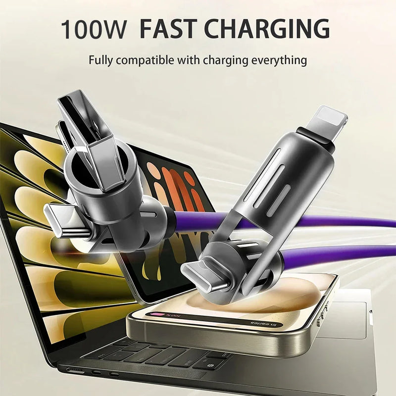 Cabo USB Tipo-C 4 em 1 de 100W – Carga Super Rápida com Silicone Líquido
