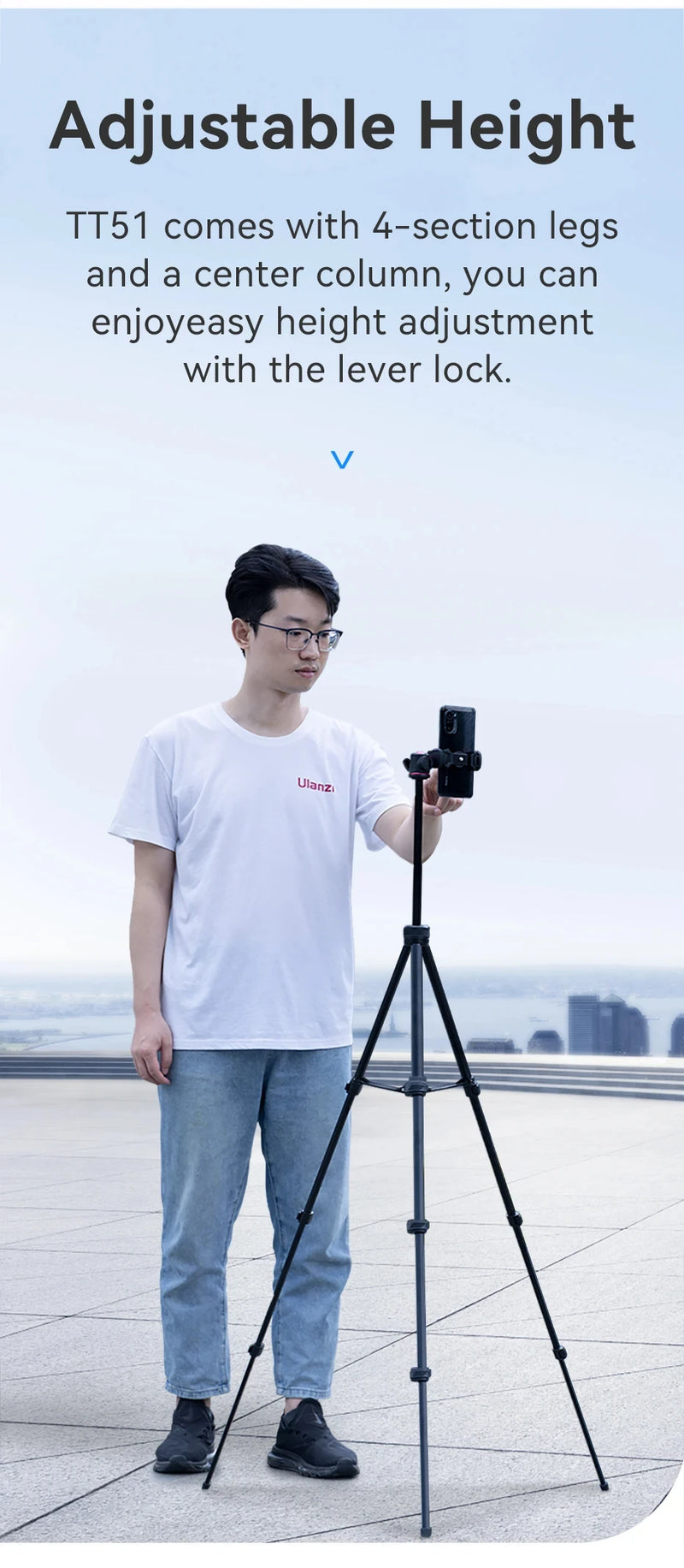 Ulanzi TT51 Tripé portátil para telefone, câmera digital compacta com rotação 360, braçadeira de telefone com cabeça esférica, tripé leve