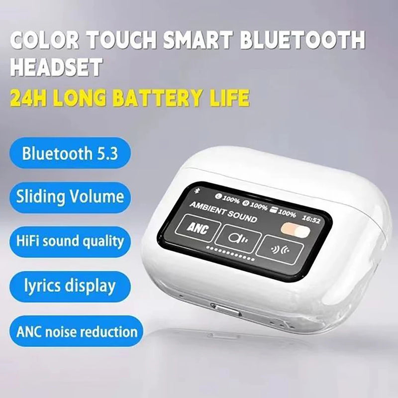 Sem fio bluetooth esportes fone de ouvido anc cancelamento ruído ativo inteligente tela led com microfone fones para android/ios