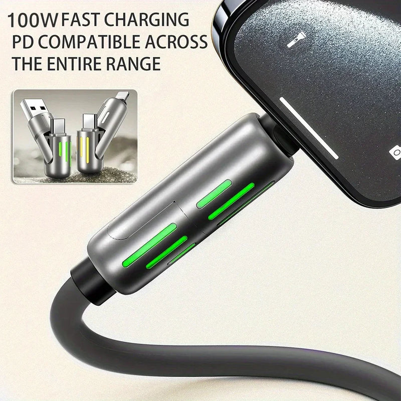 Cabo USB Tipo-C 4 em 1 de 100W – Carga Super Rápida com Silicone Líquido