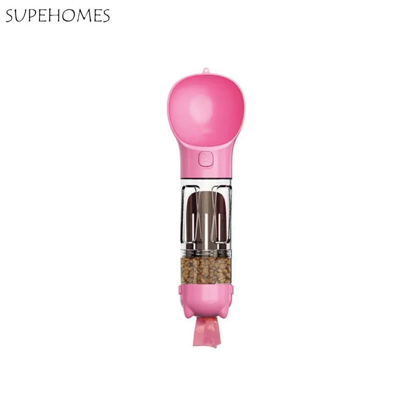 Garrafa 3 em 1 para Pets – Dispensador de Água e Comida com Pá e Saco de Lixo  300ml/500ml  Portátil e à Prova de Vazamento