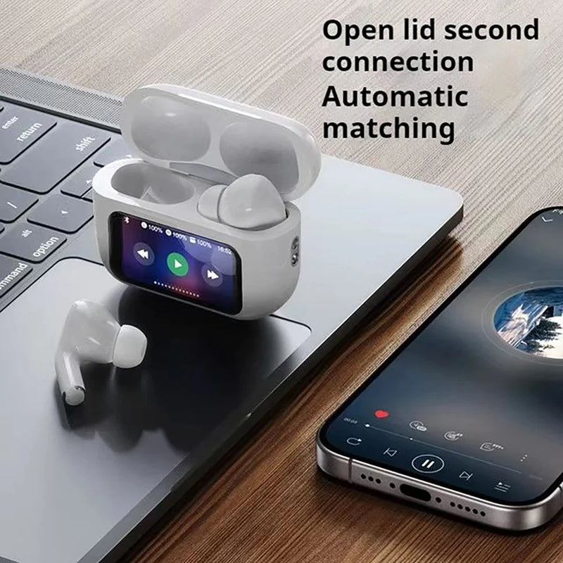 Sem fio bluetooth esportes fone de ouvido anc cancelamento ruído ativo inteligente tela led com microfone fones para android/ios