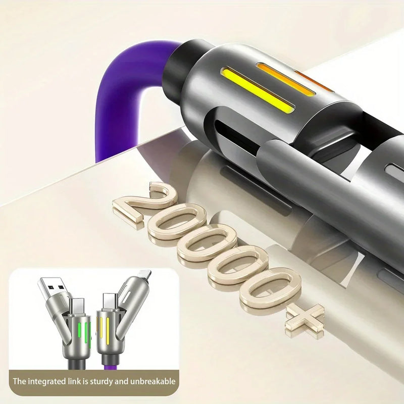 Cabo USB Tipo-C 4 em 1 de 100W – Carga Super Rápida com Silicone Líquido
