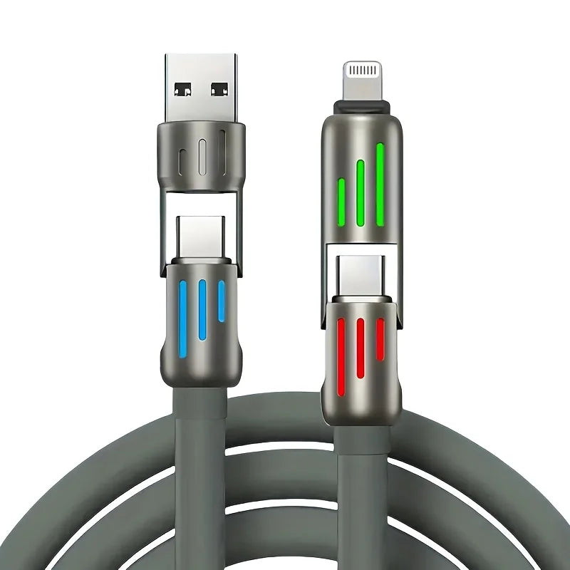 Cabo USB Tipo-C 4 em 1 de 100W – Carga Super Rápida com Silicone Líquido